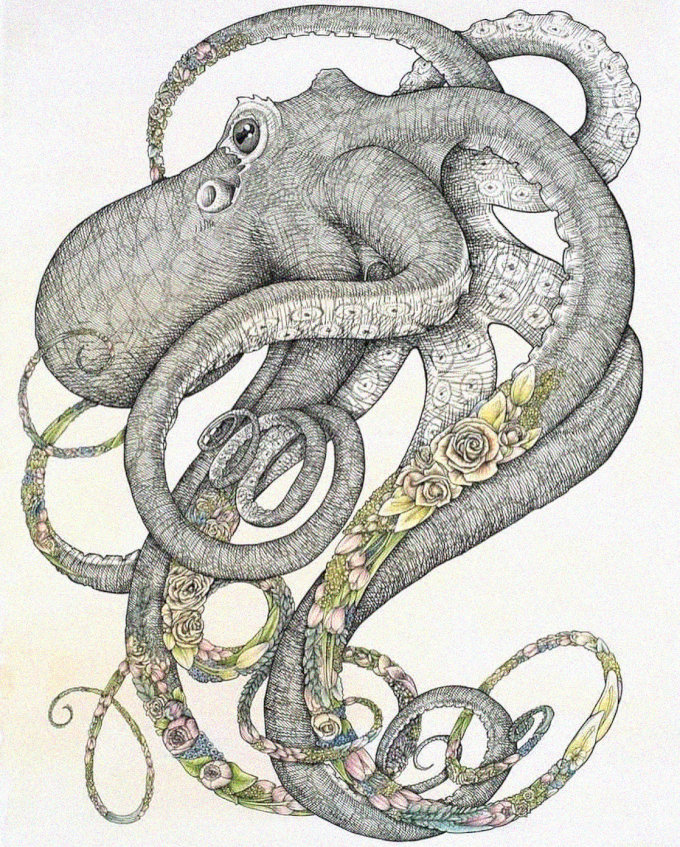 Octopus Flourishing in Floral Elegance