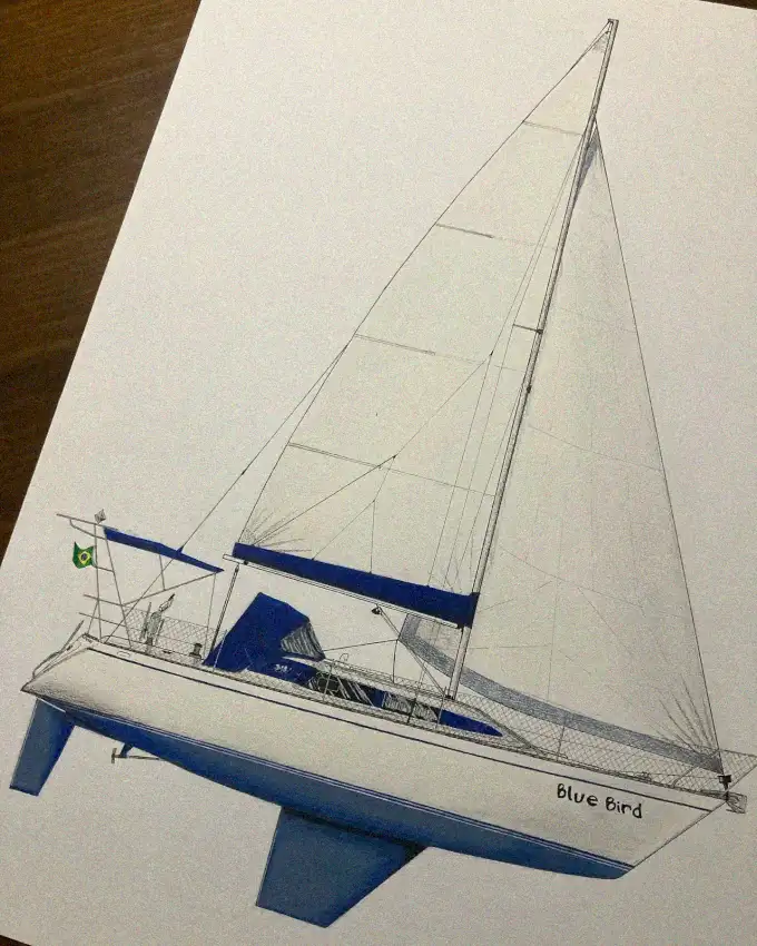 Technological Elegance within Blue Bird's Sailboat