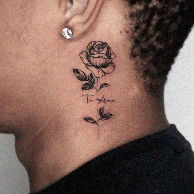 Scripted Rose Tattooed on the Neck