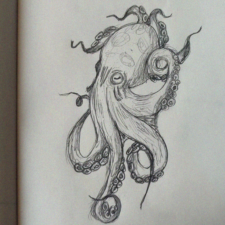Intricate Octopus Swirling in a Sketchbook