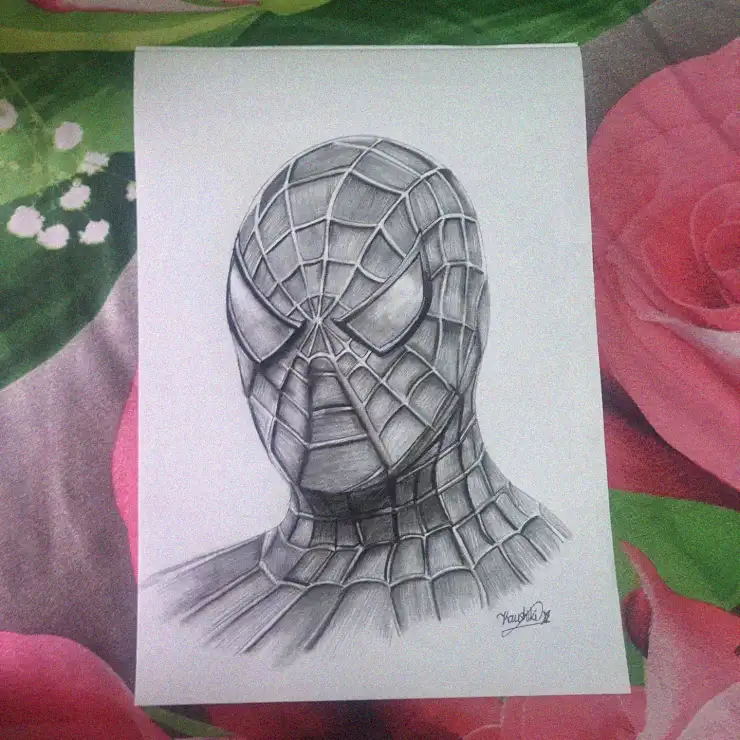Spider-Man's Mask Amidst Blossoming Florals