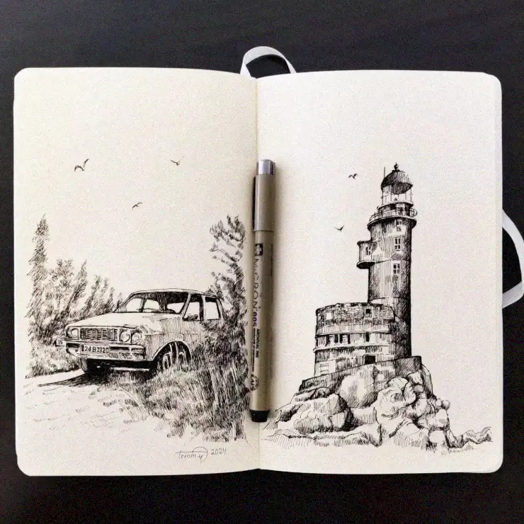 Sketches of Classics: Vehicle and Lighthouse