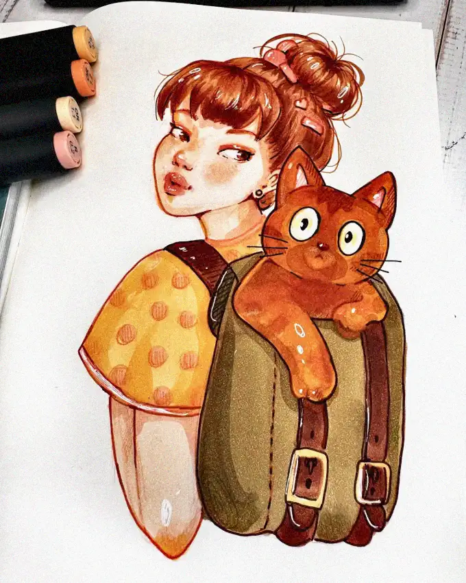 Girl's Adventure with Backpack Cat