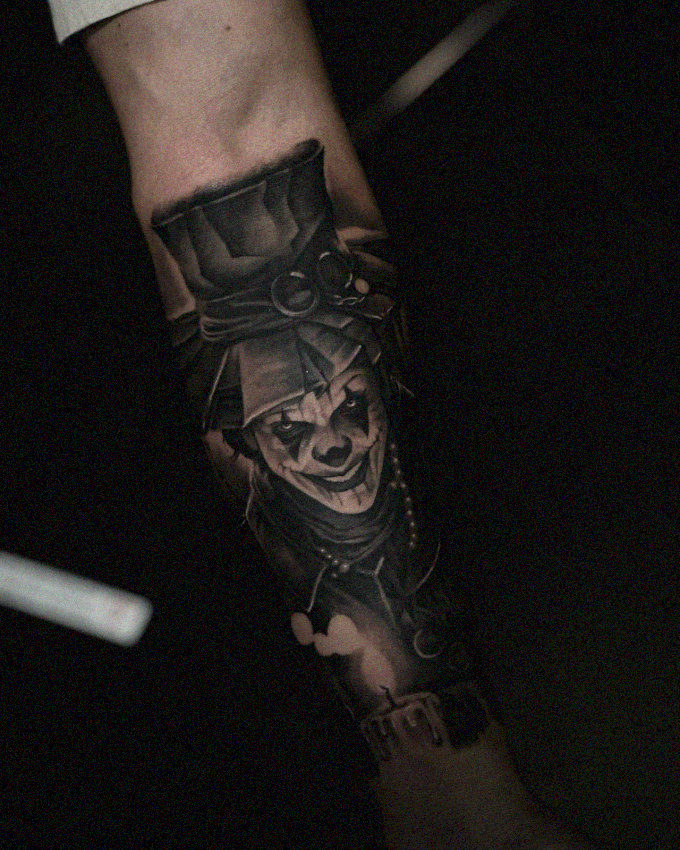 Sinister Top Hat Clown Tattoo