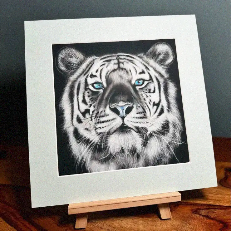 Blue-Eyed Tiger Portrait on Easel