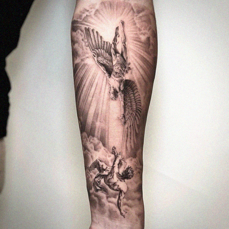 Angelic Drama Unfolds in Tattoo Artistry