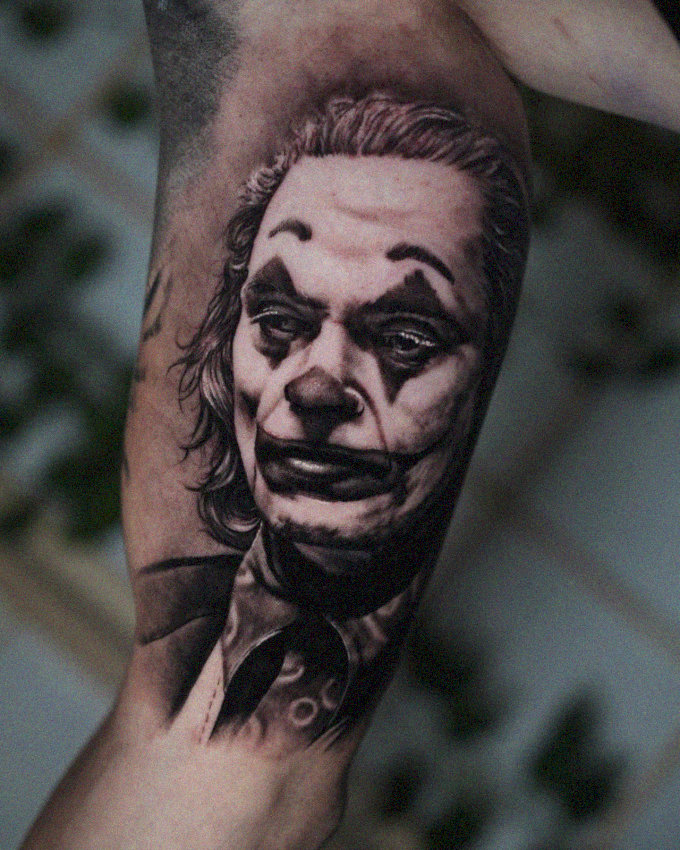 Intricate Dark Knight Joker Tattoo Portrait