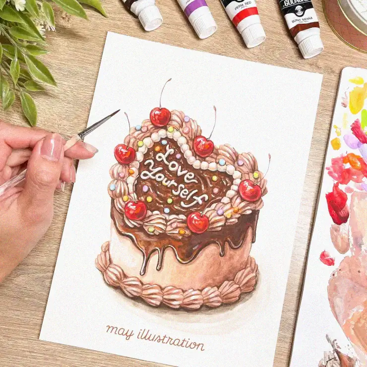 Cake Illustration Brushing Love Onto Canvas