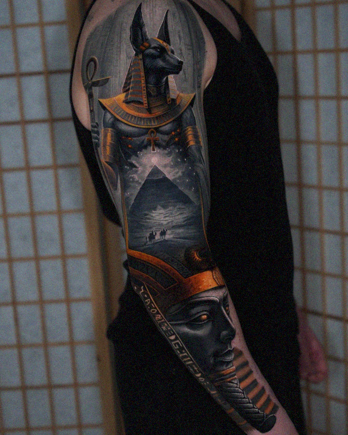 Anubis Reigns in Inked Egyptian Cosmos