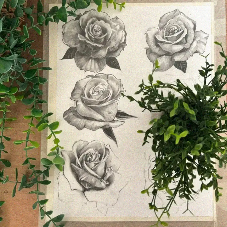 Roses Amidst Greens: A Sketchbook Journey