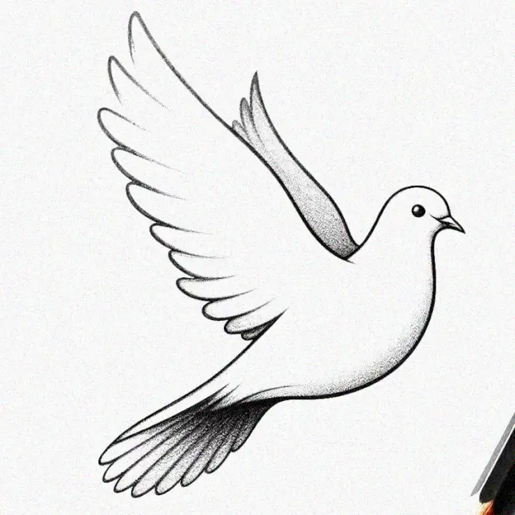 Flying Dove Sketched in Pencil