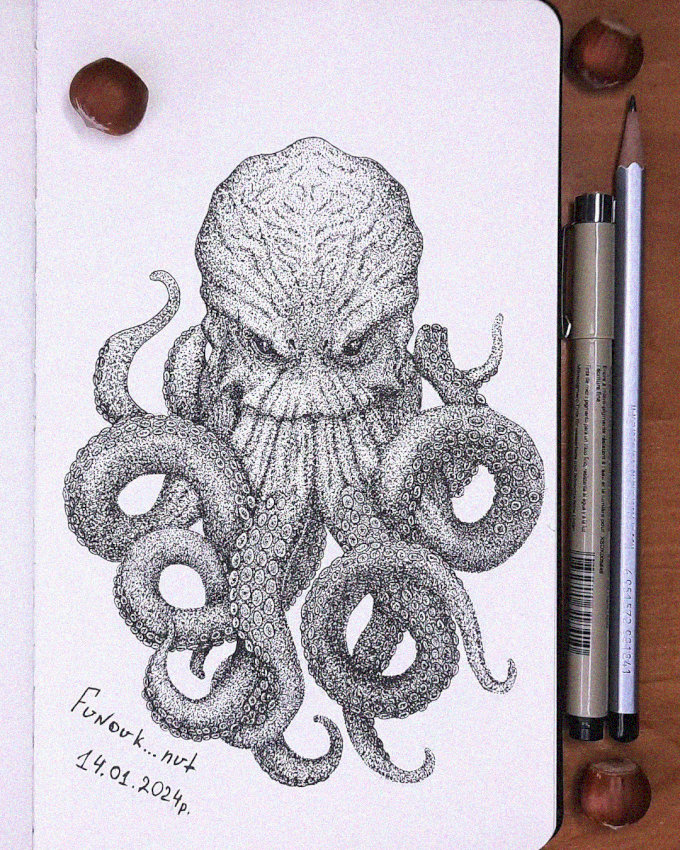 Octopus Sketch with Pen and Pencil
