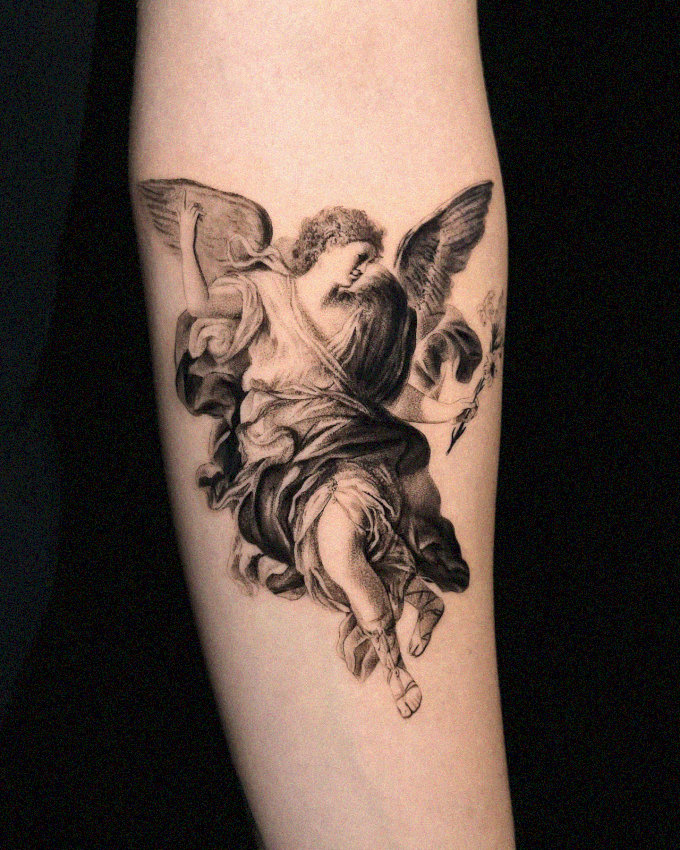 Angel Tattoo Detailed in Monochrome