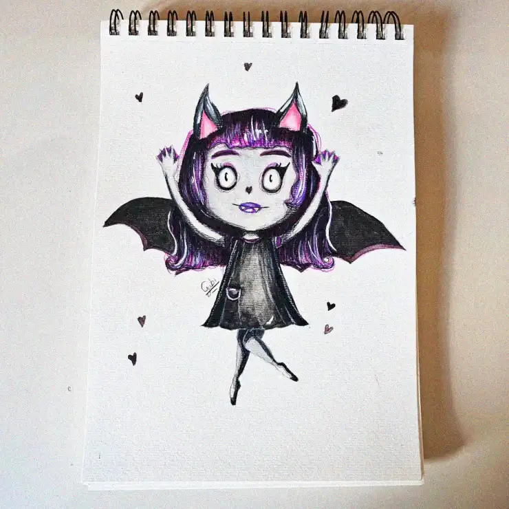 Enchanting Sketch of a Bat-Winged Maiden
