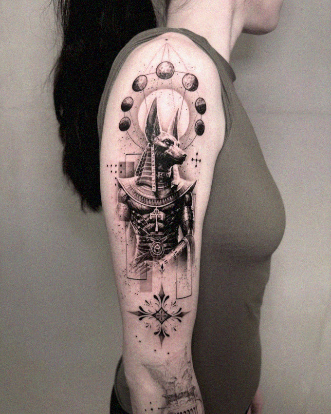 Armored Fox Tattoo in Monochrome Magic