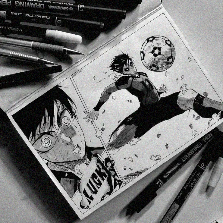 Anime Soccer Star amid Artistic Tools