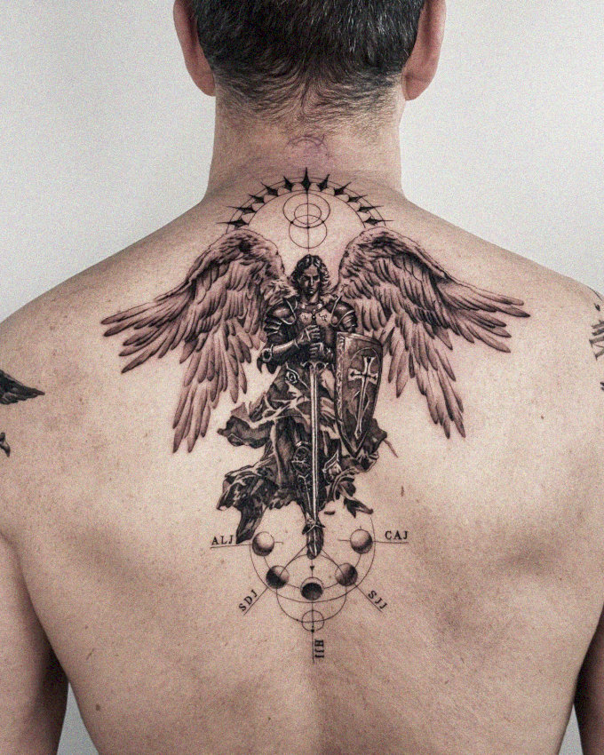Back Canvas of Angelic Warrior Artistry