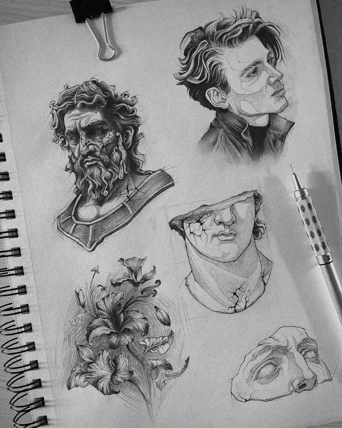 Sketchbook Symphony of Portraits and Flora