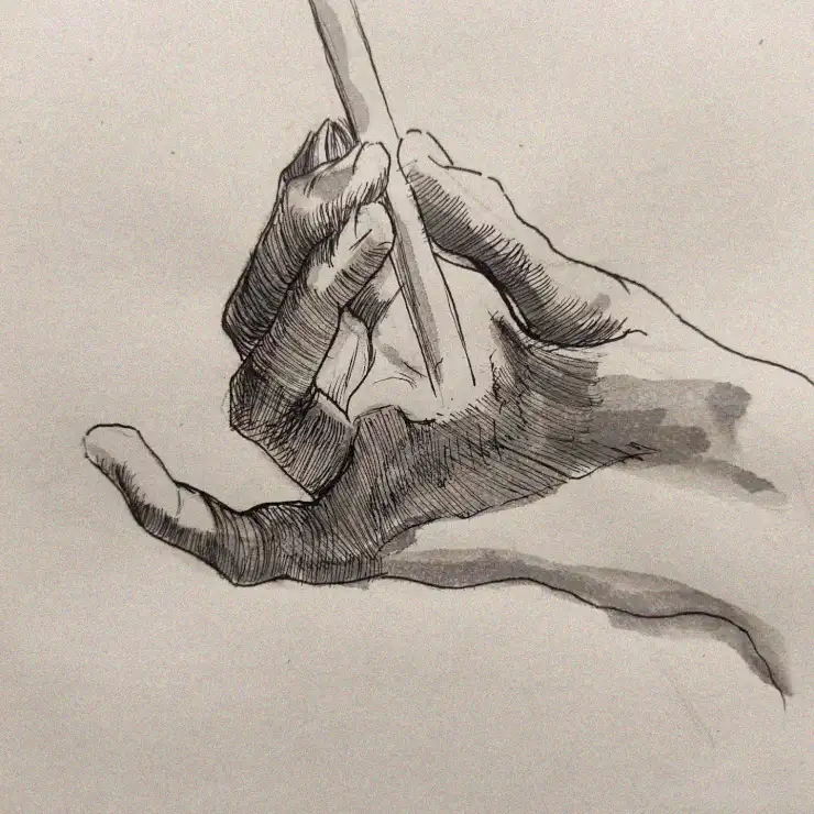 Overhead Sketch of Hand with Pencil