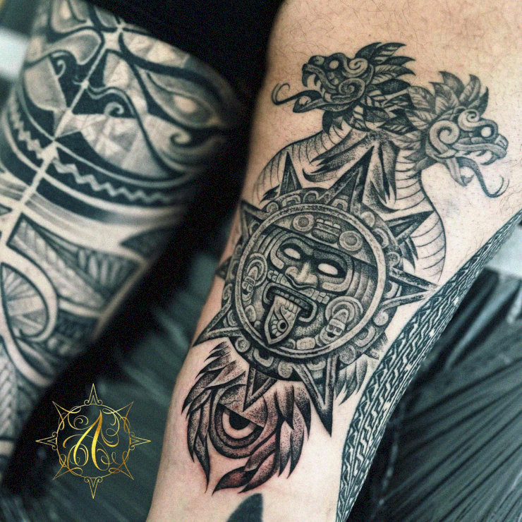 Mythological Creatures in Intricate Tribal Tattoos