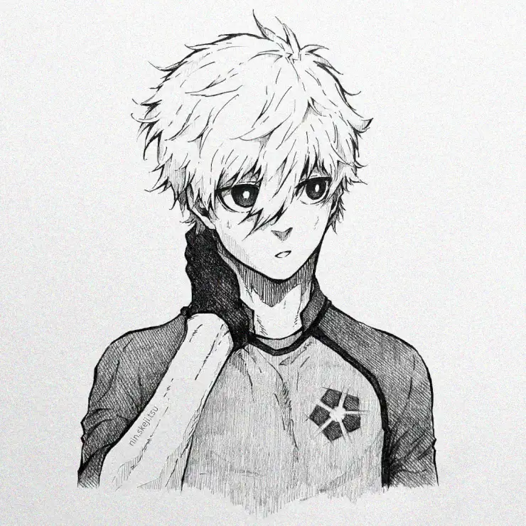 Anime Boy with Emblem Jacket Sketch