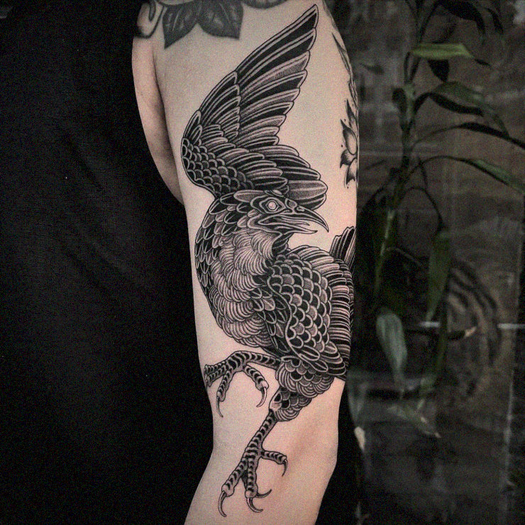 Mythical Bird Inked in Monochrome