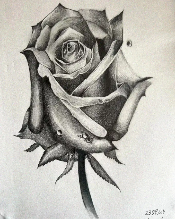 Dew-Kissed Rose in Pencil
