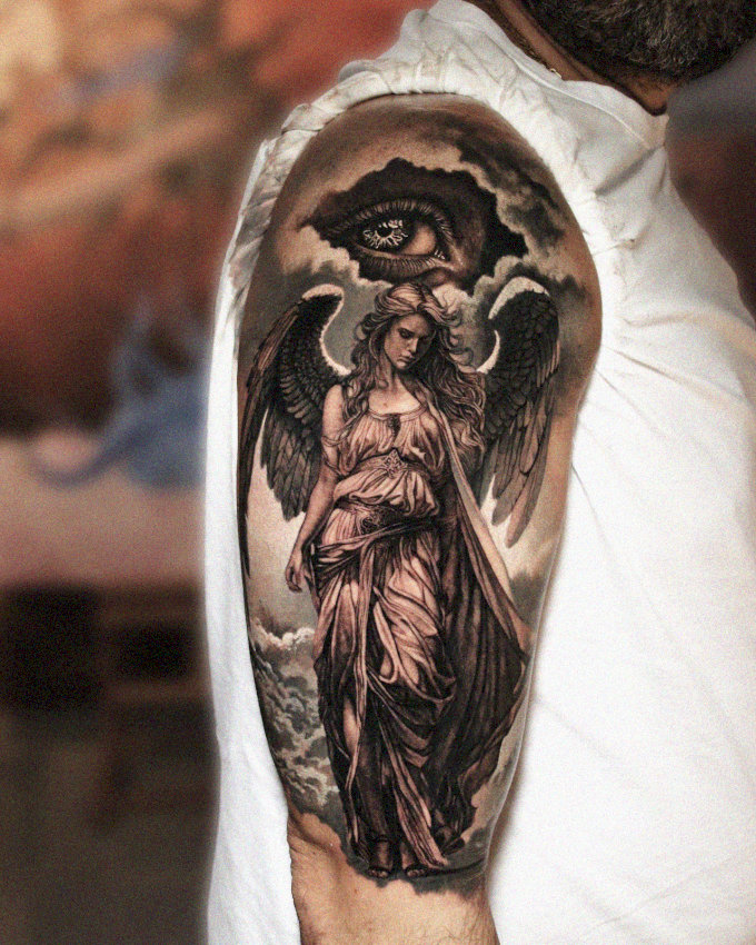 Angel Tattoo in the Eye of Skies