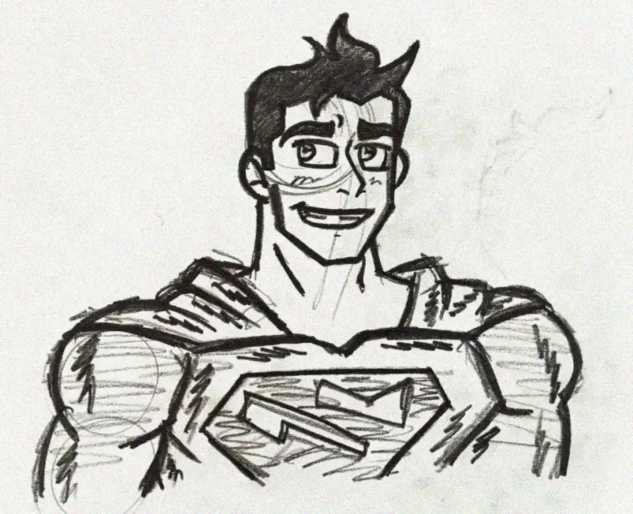 Emblem Adorned Muscular Superhero Sketch