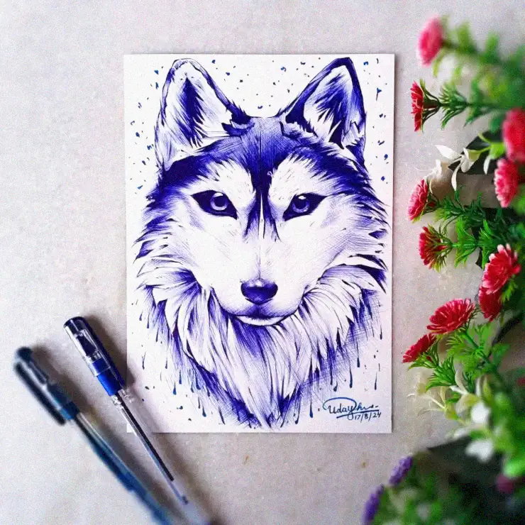 Wolf Portrait Amidst Floral Grace