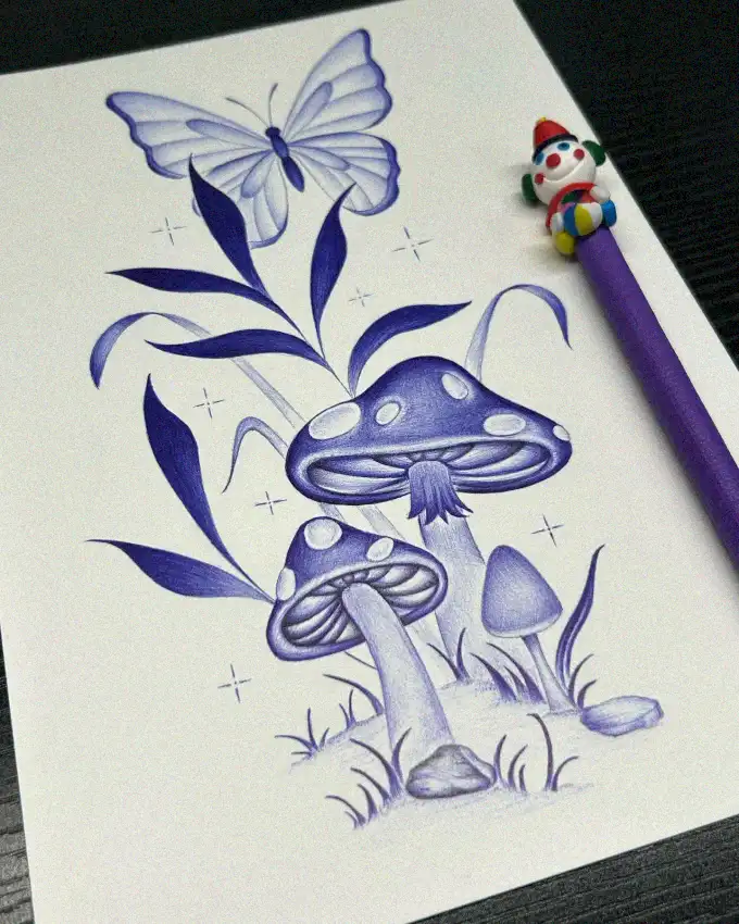 Butterfly Dreams in Blue with Purple Pencil