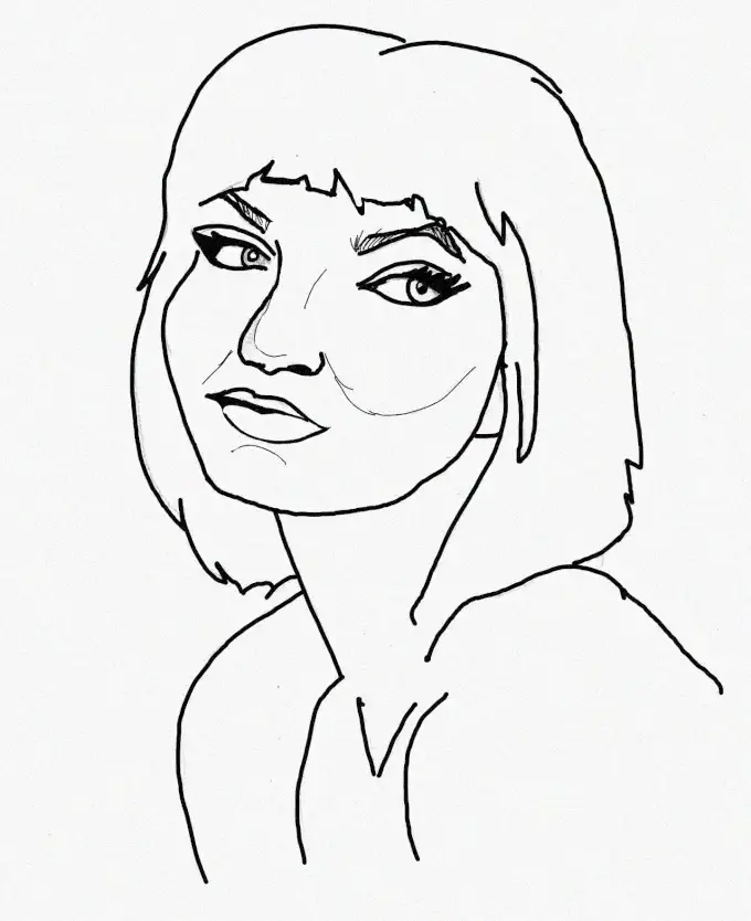 Gazing Woman in Monochrome Sketch