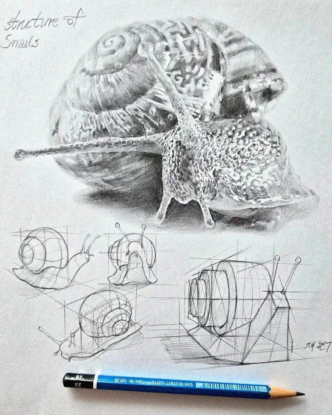 Sketching Snails: Mastery in Pencil Detail