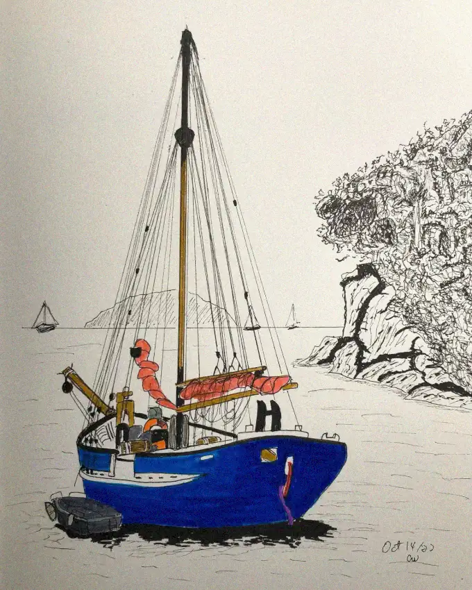 Sailboat Serenity on a Rocky Shore