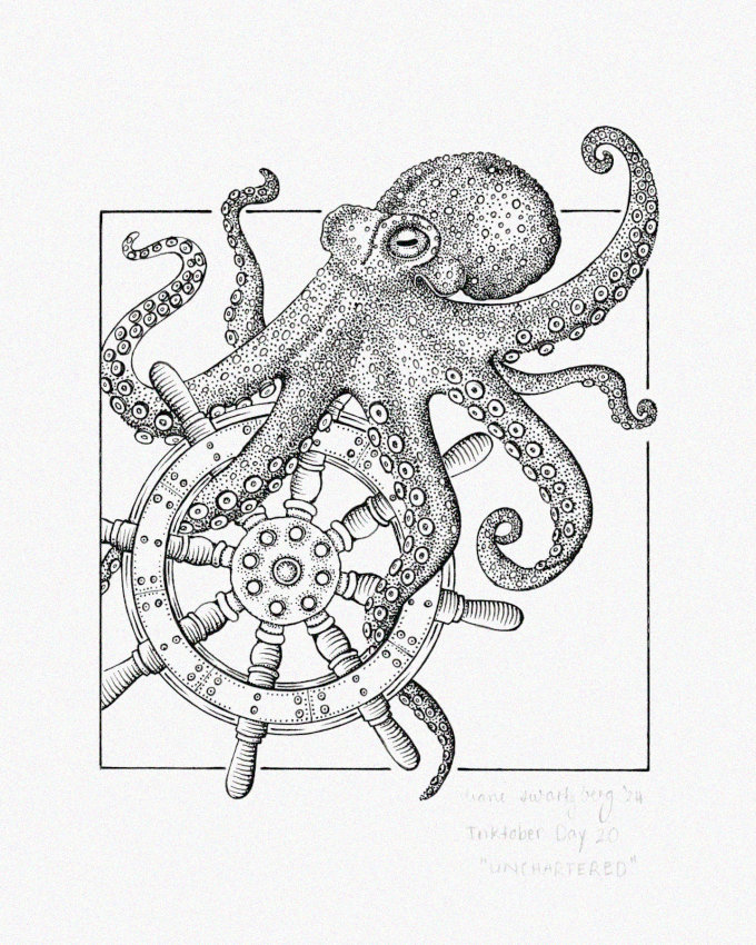 Mechanical Wheel Embraced by Octopus Artistry