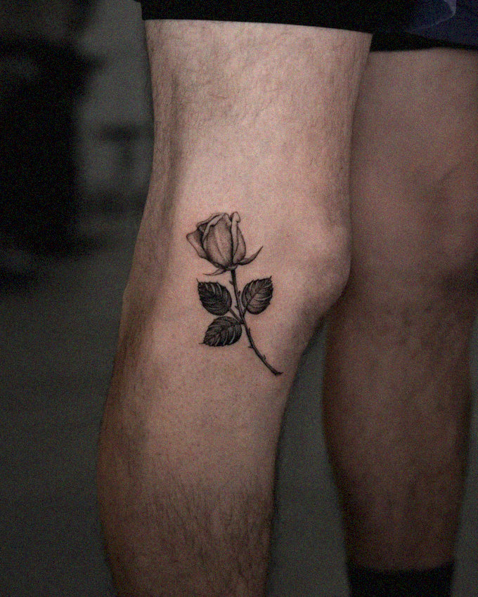 Intricate Rose Tattoo Adorned Calf