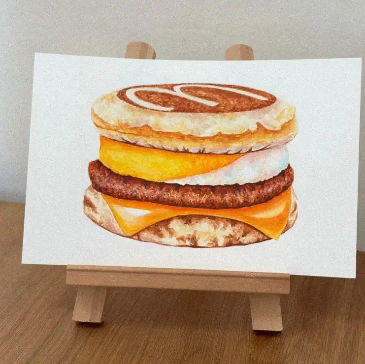 Watercolor Breakfast Sandwich on Miniature Easel