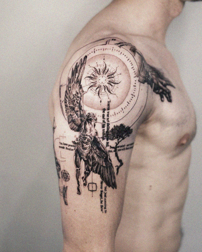 Angelic Celestial Tattoo on Upper Arm