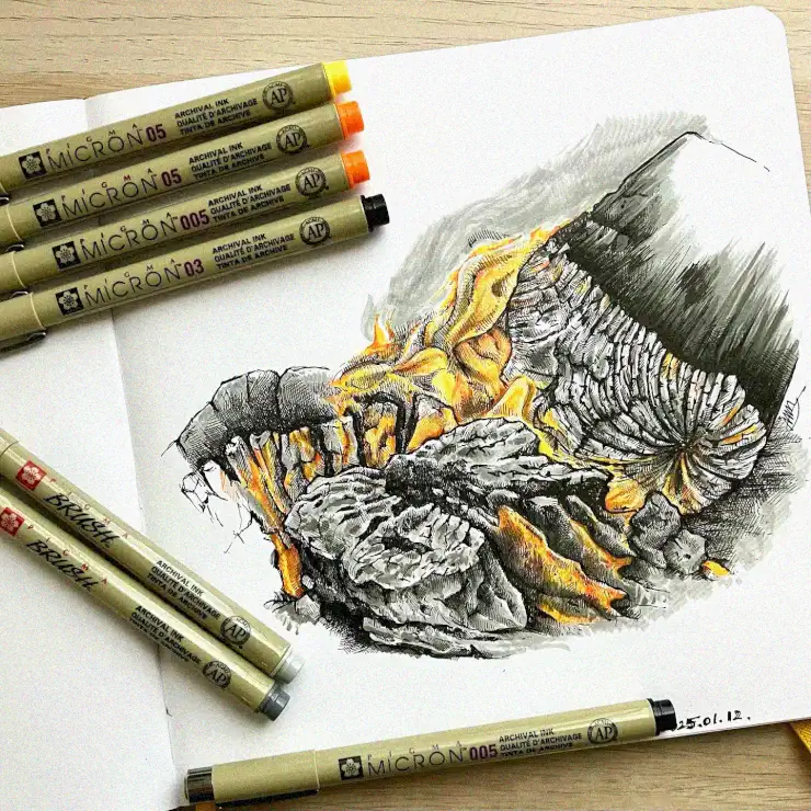 Artistic Flames Drawn with Micron Pens