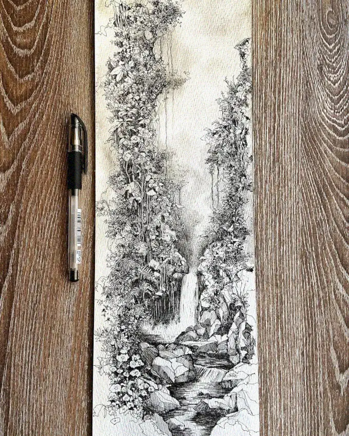 Serene Forest Waterfall in Vertical Artistry